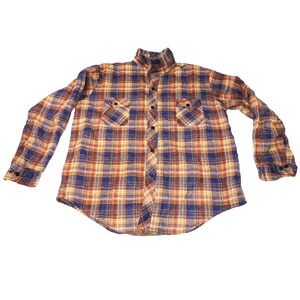 Seattle Vintage Plaid Flannel Lined Shirt Jacket Men's XL Brown Blue Orange